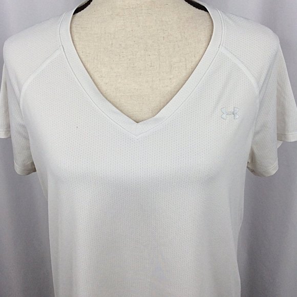 Under Armour Heat Gear T-Shirt Top Womens Large Fitted V-Neck Vented Breathable - Picture 5 of 7